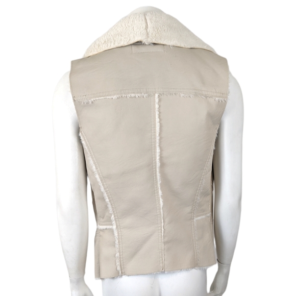 Blank NYC Drape Front Faux Shearling Vegan Leather Vest Ivory Beige - Picture 5 of 10